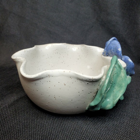 Glazed Stoneware Bowl Studio Art Pottery Artist Signed OOAK Blue Green 6.5x3.5" - Picture 2 of 12